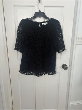 Anthropologie Black Crochet Lace Short-Sleeve Blouse
